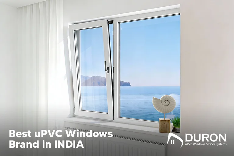 Best uPVC windows brand in India with modern white window design and sea view