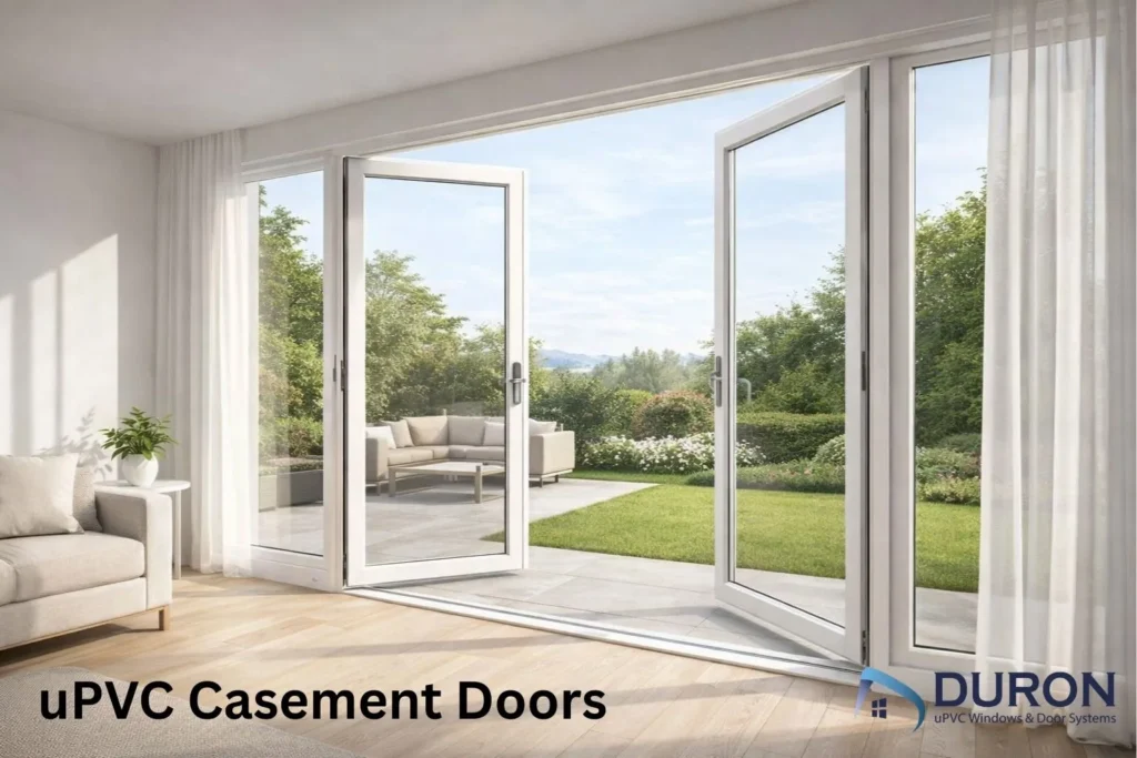 uPVC casement doors opening to a bright garden patio